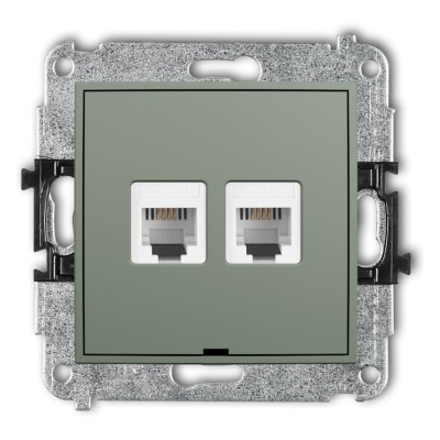 61IGTBO-2 Mechanizm gniazda telefonicznego podwójnego 2xRJ11, 4-stykowy, beznarzędziowe, bez pola opisowego Szałwiowy