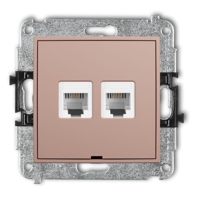 62IGTBO-2 Mechanizm gniazda telefonicznego podwójnego 2xRJ11, 4-stykowy, beznarzędziowe, bez pola opisowego Łososiowy