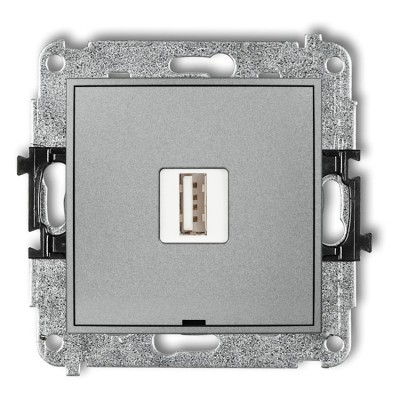 7ICUSBBO-1 Mechanizm ładowarki USB pojedynczej USB A, 5W max., 5V, 1A, bez pola opisowego Srebrny Metalik