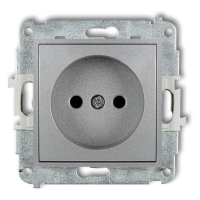 Mechanizm gniazda pojedynczego bez uziemienia 2P (przesłony torów prądowych) Srebrny Metalik Karlik ICON - 7IGP-1p