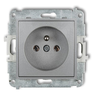 Mechanizm gniazda pojedynczego z uziemieniem 2P+Z (bez przesłon torów prądowych) Srebrny Metalik Karlik ICON - 7IGP-1z