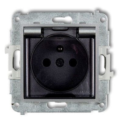 Mechanizm gniazda bryzgoszczelnego z uziemieniem 2P+Z (klapka dymna, przesłony torów prądowych) Srebrny Metalik Karlik ICON - 7IGPB-1zdp