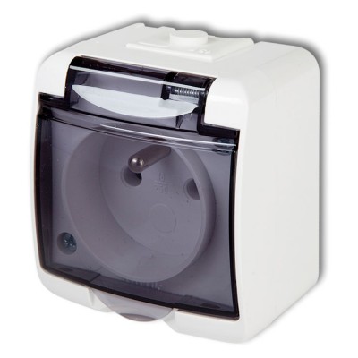 GHE-1d Gniazdo pojedyncze z uziemieniem 2P+Z (klapka dymna, bez przesłon) Biały