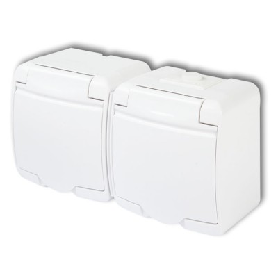 GHE-2p Gniazdo podwójne z uziemieniem 2x(2P+Z) (klapka biała, przesłony torów prądowych) Biały