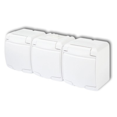 GHE-3p Gniazdo potrójne z uziemieniem 3x(2P+Z) (klapka biała, przesłony torów prądowych) Biały