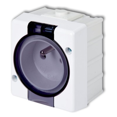 Gniazdo pojedyncze z uziemieniem 2P+Z (klapka dymna) Biały Karlik SENIOR - GHS-1d