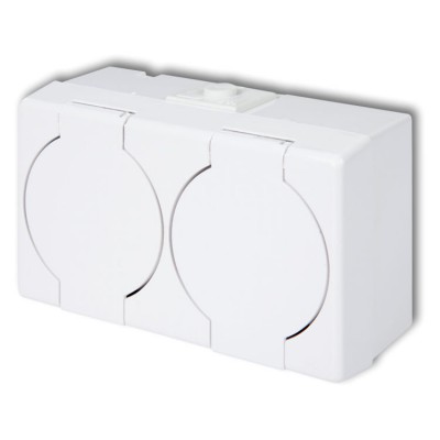 Gniazdo podwójne z uziemieniem 2x(2P+Z) (klapka biała) Biały Karlik SENIOR - GHS-2n