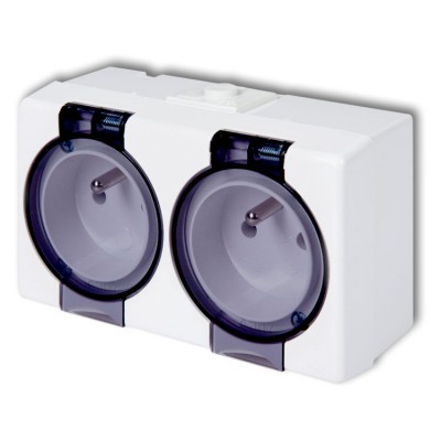 Gniazdo podwójne z uziemieniem 2x(2P+Z) (klapka dymna) Biały Karlik SENIOR - GHS-2nd