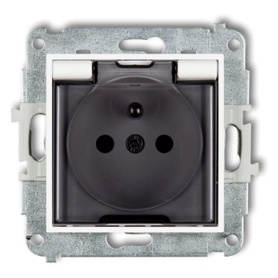 Mechanizm gniazda bryzgoszczelnego z uziemieniem 2P+Z (klapka dymna, przesłony torów prądowych) Biały Karlik ICON - IGPB-1zdp