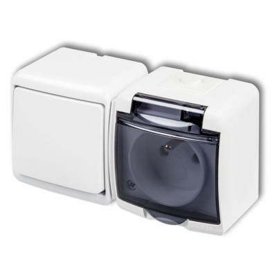 WGHH-1dp Łącznik jednobiegunowy z gniazdem pojedynczym z uziemieniem 2P+Z (klapka dymna, przesłony torów prądowych) Biały