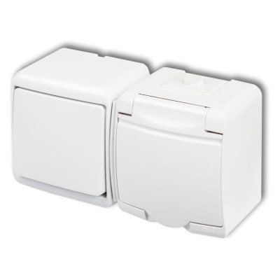 WGHH-1p Łącznik jednobiegunowy z gniazdem pojedynczym z uziemieniem 2P+Z (klapka biała, przesłony torów prądowych) Biały