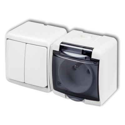 WGHH-2d Łącznik świecznikowy z gniazdem pojedynczym z uziemieniem 2P+Z (klapka dymna, bez przesłon) Biały