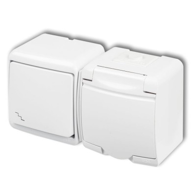 WGHH-3 Łącznik schodowy z gniazdem pojedynczym z uziemieniem 2P+Z (klapka biała, bez przesłon) Biały