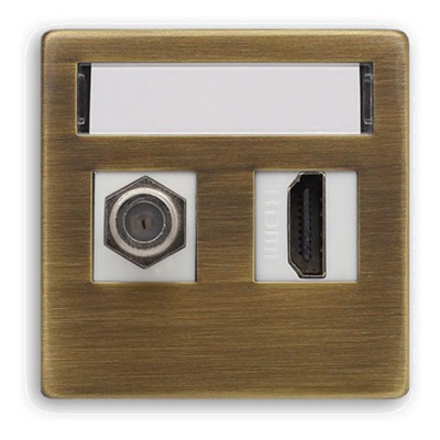 5153802 Pokrywa gniazda teleinformatycznego typu Keystone, wymaga Adaptera systemu 45x45 - Mosiądz Czesany i Patynowany Mosiądz Rustykalny