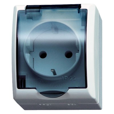 Gniazdo pojedyncze z uziemieniem schuko wieczko przezroczyste Biały Ospel FALA - GNH-1HS/00/d