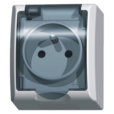 Gniazdo pojedyncze z uziemieniem wieczko przezroczyste Biały Ospel FALA - GNH-1HZ/00/d