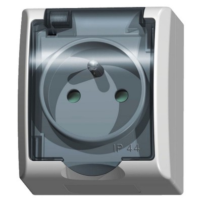 Gniazdo pojedyncze z uziemieniem z przesłonami torów prądowych wieczko przezroczyste Biały Ospel FALA - GNH-1HZP/00/d