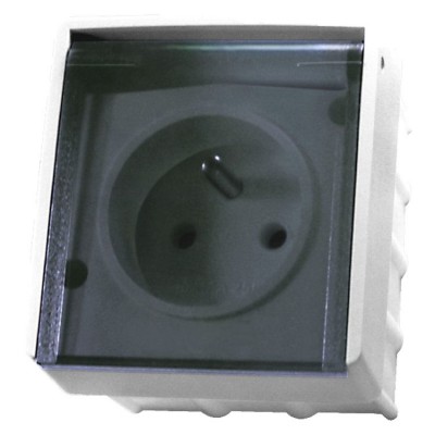 Gniazdo pojedyncze z uziemieniem wieczko przezroczyste Biały Ospel LAMBDA - GNH-1LZ/00/d