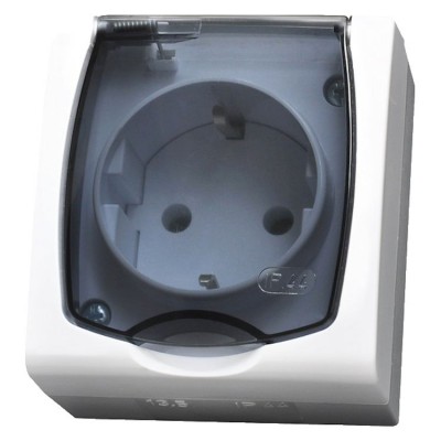 Gniazdo pojedyncze z uziemieniem schuko wieczko przezroczyste Biały Ospel MADERA - GNH-1NS/00/d