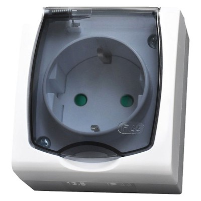 Gniazdo pojedyncze z uziemieniem schuko z przesłonami torów prądowych wieczko przezroczyste Biały Ospel MADERA - GNH-1NSP/00/d