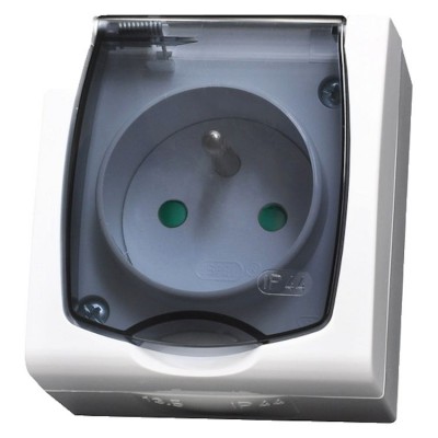 Gniazdo pojedyncze z uziemieniem z przesłonami torów prądowych wieczko przezroczyste Biały Ospel MADERA - GNH-1NZP/00/d