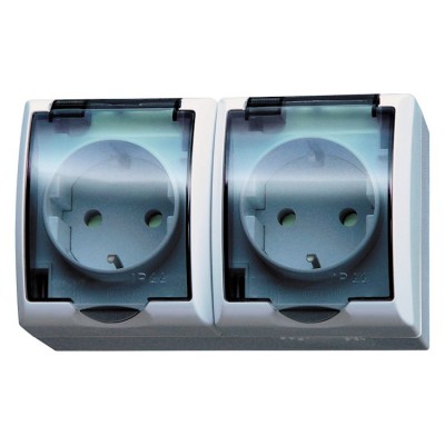 Gniazdo podwójne z uziemieniem schuko z przesłonami torów prądowych wieczko przezroczyste Biały Ospel FALA - GNH-2HSP/00/d