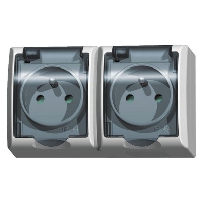 Gniazdo podwójne z uziemieniem z przesłonami torów prądowych wieczko przezroczyste Biały Ospel FALA - GNH-2HZP/00/d