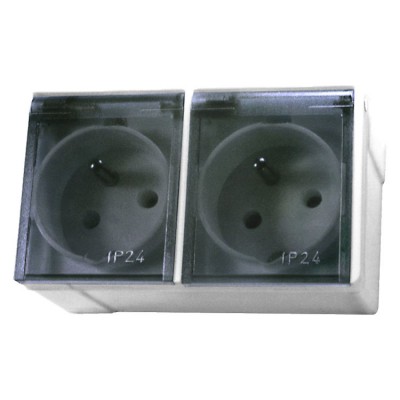 Gniazdo podwójne z uziemieniem wieczko przezroczyste Biały Ospel LAMBDA - GNH-2LZ/00/d