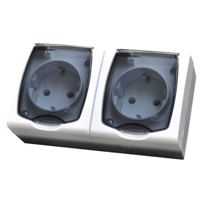 Gniazdo podwójne z uziemieniem schuko wieczko przezroczyste Biały Ospel MADERA - GNH-2NS/00/d