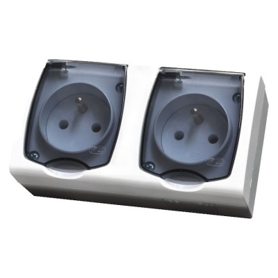 Gniazdo podwójne z uziemieniem wieczko przezroczyste Biały Ospel MADERA - GNH-2NZ/00/d