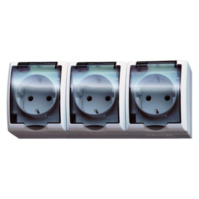 Gniazdo potrójne z uziemieniem schuko wieczko przezroczyste Biały Ospel FALA - GNH-3HS/00/d
