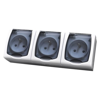 Gniazdo potrójne z uziemieniem wieczko przezroczyste Biały Ospel MADERA - GNH-3NZ/00/d