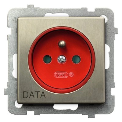 Gniazdo pojedyncze z uziemieniem DATA z przesłonami torów prądowych Nowe Srebro Ospel SONATA NOWE SREBRO - GP-1RMZDP/m/44