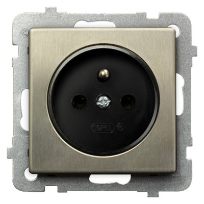 Gniazdo pojedyncze z uziemieniem Nowe Srebro Ospel SONATA NOWE SREBRO - GP-1RMZ/m/44