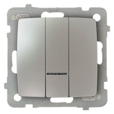 Łącznik potrójny z podświetleniem niebieskim Srebrny Perłowy Ospel KARO - ŁP-13SS/m/43