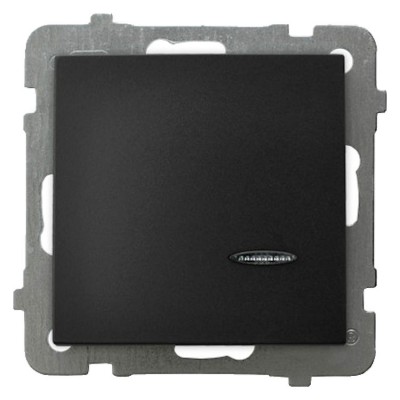 Łącznik jednobiegunowy z podświetleniem niebieskim Czarny Metalik Ospel AS - ŁP-1GS/m/33