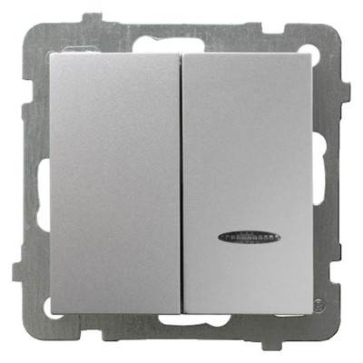 Łącznik dwugrupowy świecznikowy z podświetleniem niebieskim Srebro Ospel AS - ŁP-2GS/m/18