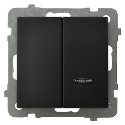 Łącznik dwugrupowy świecznikowy z podświetleniem niebieskim Czarny Metalik Ospel AS - ŁP-2GS/m/33