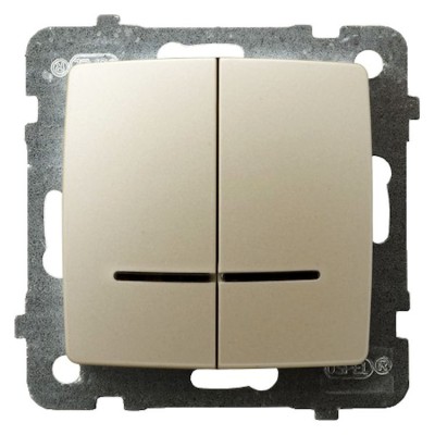 Łącznik dwugrupowy świecznikowy z podświetleniem niebieskim Ecru perłowy Ospel KARO - ŁP-2SS/m/42