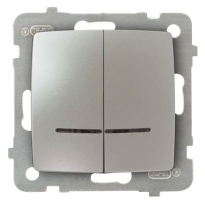 Łącznik dwugrupowy świecznikowy z podświetleniem niebieskim Srebrny Perłowy Ospel KARO - ŁP-2SS/m/43