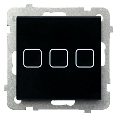 Łącznik dotykowy potrójny z podświetleniem Czarne Szkło Ospel SONATA TOUCH - ŁPD-13RS/m/32