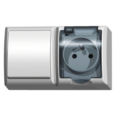 Łącznik jednobiegunowy + gniazdo pojedyncze wieczko przezroczyste Biały Ospel FALA - ZH-Ł1G/00/d