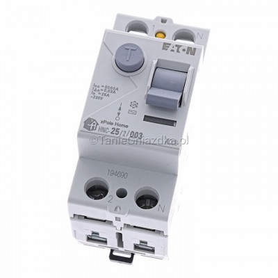 Wyłącznik różnicowoprądowy HNC-252003 25A 0,03A 30mA 6kA 2P Typ AC 194690 Eaton